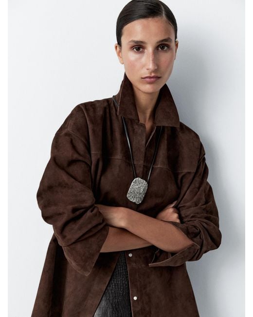 MASSIMO DUTTI Brown Textured Medallion Necklace