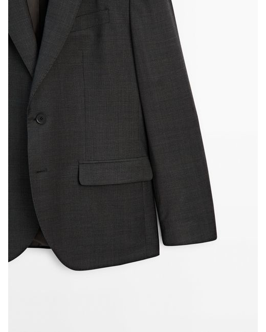 MASSIMO DUTTI Black Check 100% Wool Suit Blazer for men