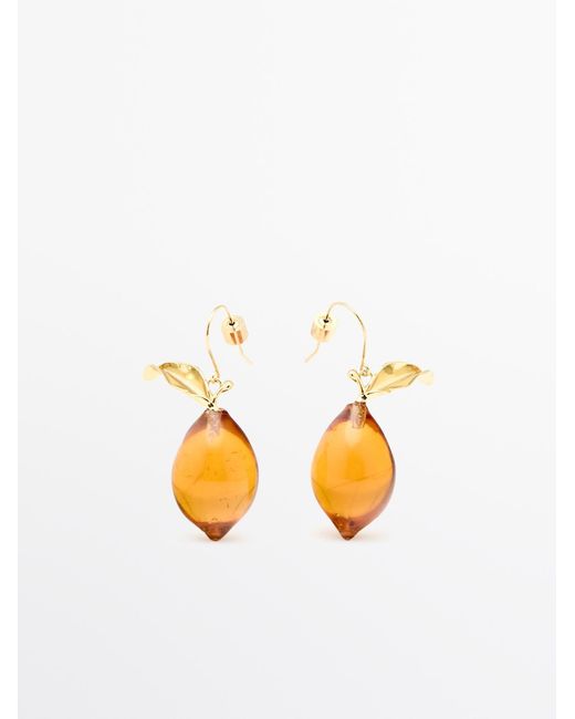MASSIMO DUTTI White Mini Glass Lemon Earrings