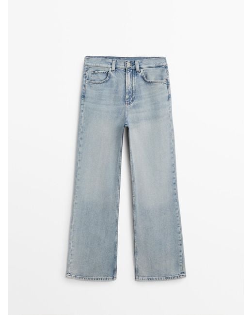 MASSIMO DUTTI Blue Full Length Wide-Leg High-Waist Jeans