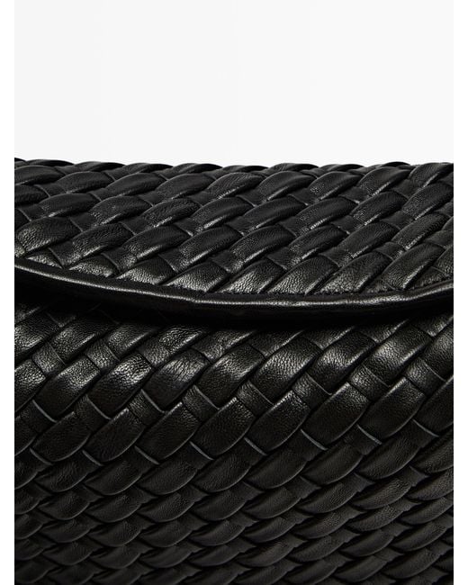 MASSIMO DUTTI Black Plaited Nappa Leather Half-Moon Bag