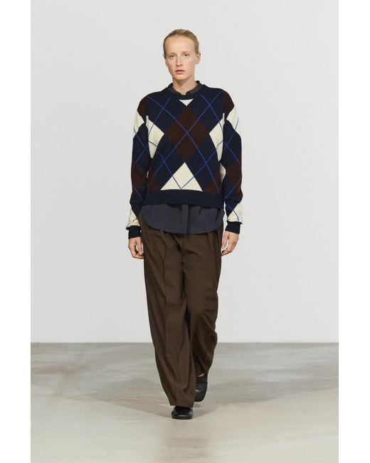 MASSIMO DUTTI Blue 100% Wool Argyle Knit Sweater