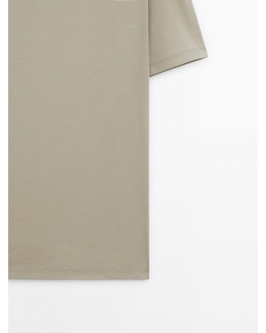 MASSIMO DUTTI Natural Short Sleeve Mercerised Cotton T-Shirt for men