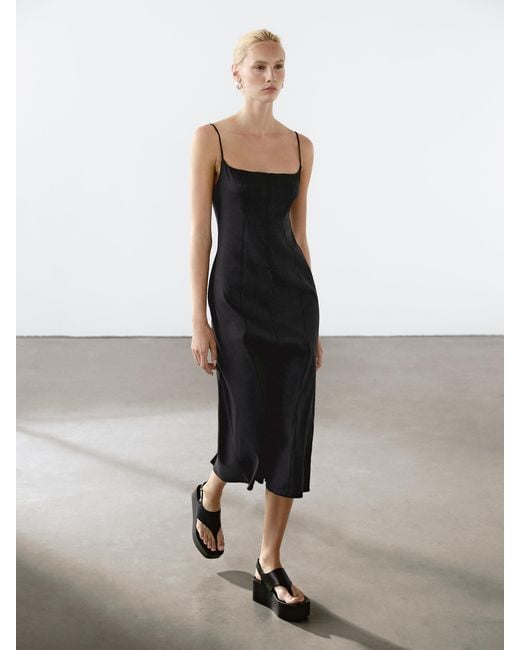 MASSIMO DUTTI White Strappy Linen Midi Dress