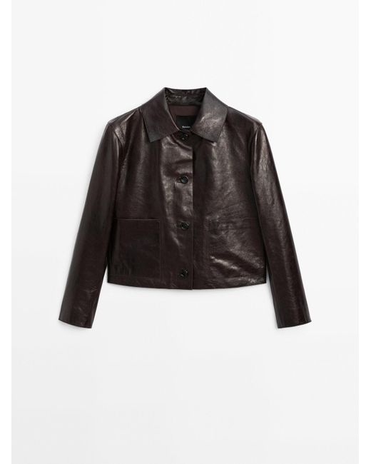 MASSIMO DUTTI Black Nappa Leather Crunch Jacket