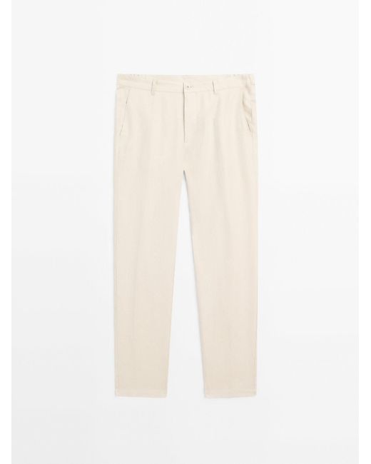 MASSIMO DUTTI 100% Linnen Broek Met Toelopende Pijpen in het White voor heren