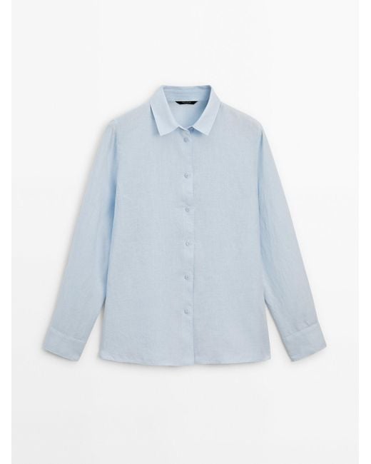 MASSIMO DUTTI Blue 100% Linen Shirt
