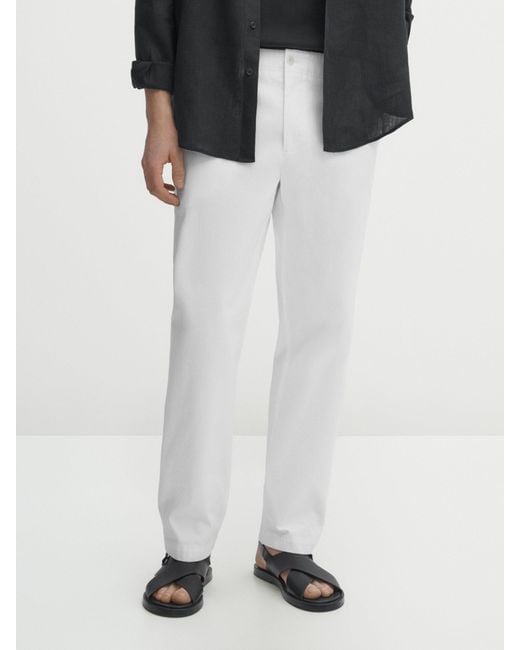 MASSIMO DUTTI White Relaxed Fit Trousers With Pocket Detail for men