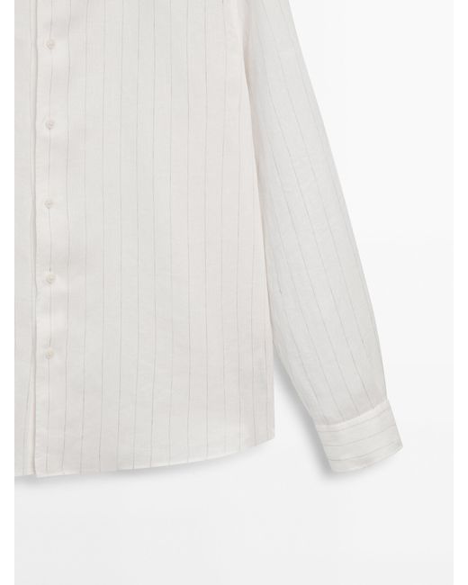 MASSIMO DUTTI White Relaxed Fit Striped Twill Linen Shirt for men