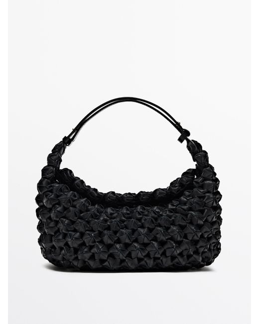 MASSIMO DUTTI Black Braided Leather Bag