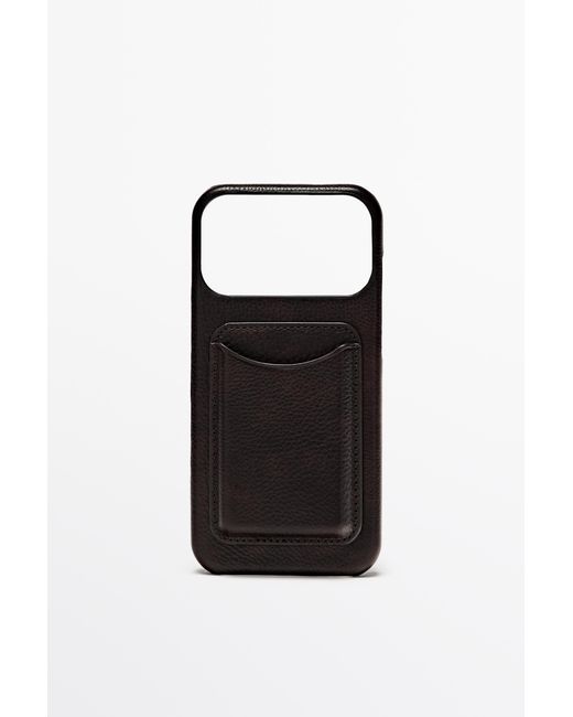 MASSIMO DUTTI Black Nappa Leather Iphone 17 Pro Max Case for men