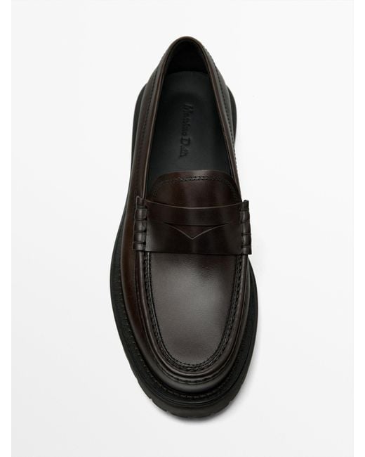 MASSIMO DUTTI Black Track Sole Loafers With Penny Strap for men
