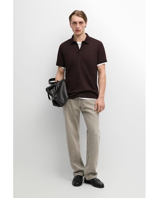 MASSIMO DUTTI Purple Cotton Blend Short Sleeve Polo Shirt for men