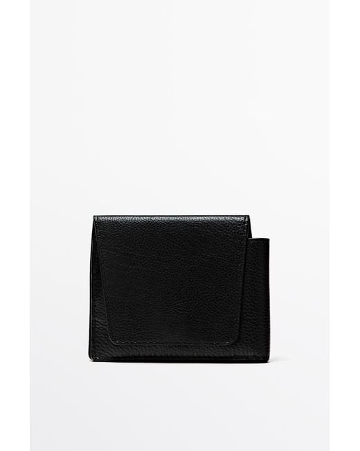 MASSIMO DUTTI Black Nappa Leather Flap Wallet for men