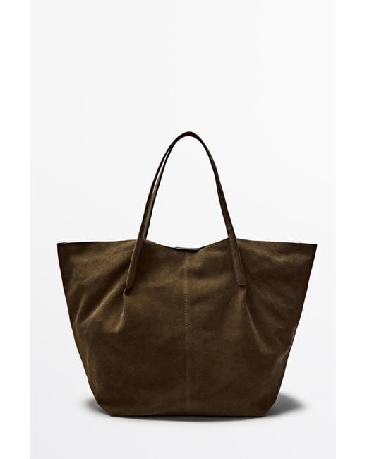 MASSIMO DUTTI Brown Split Suede Leather Tote Bag for men