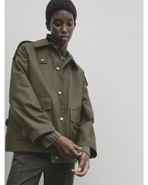 MASSIMO DUTTI Green Cropped Parka With Detachable Interior