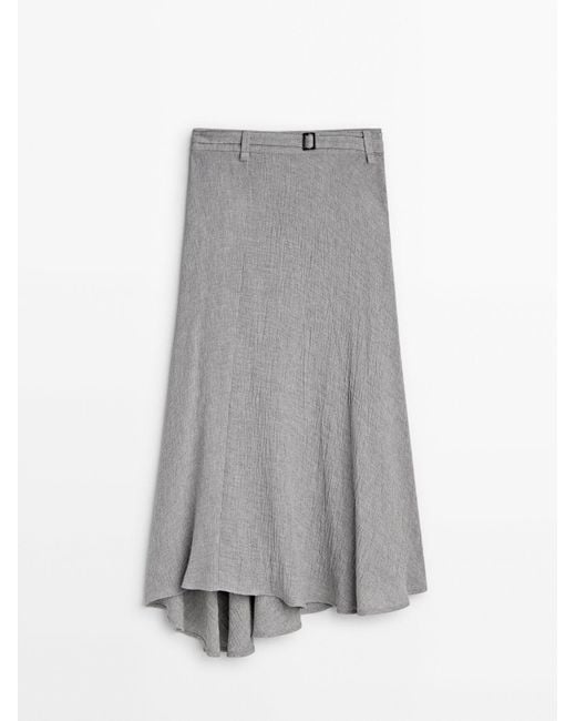 MASSIMO DUTTI Gray Long Flounce Skirt With Belt