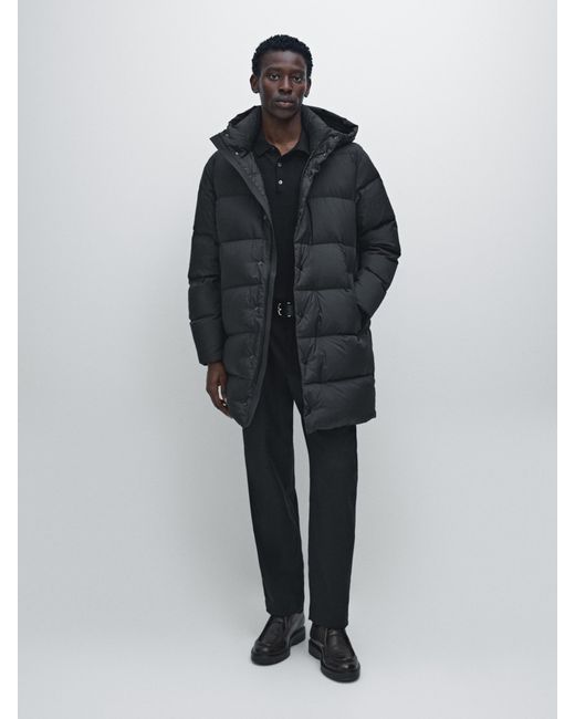 MASSIMO DUTTI Black Long Puffer Coat for men