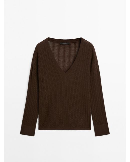 MASSIMO DUTTI Kabeltrui Met V-Hals in het Brown