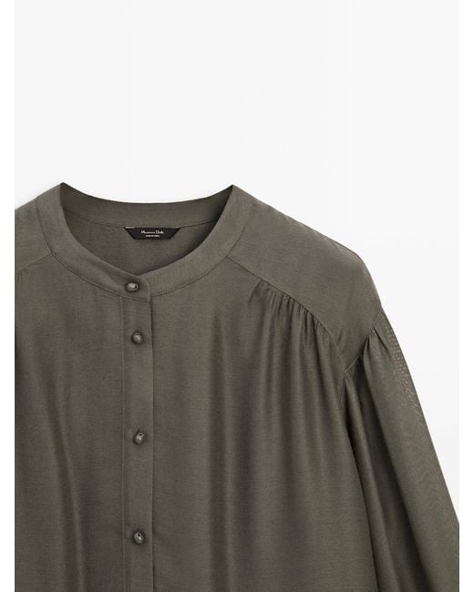 MASSIMO DUTTI Gray Flowing Shirt With Stand-Up Collar