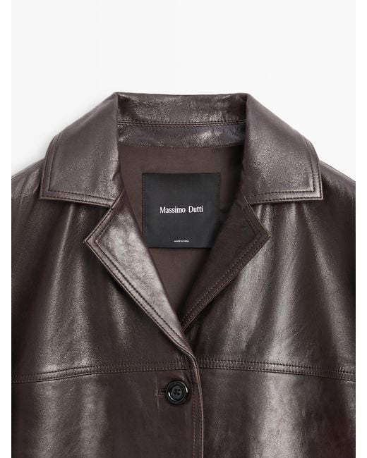 MASSIMO DUTTI Brown 100% Nappa Leather Blazer With Buttons