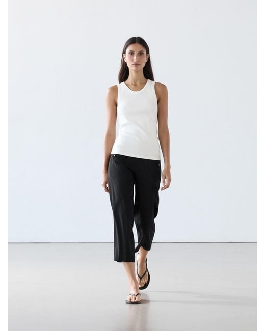 MASSIMO DUTTI White Cotton Blend Halter Top