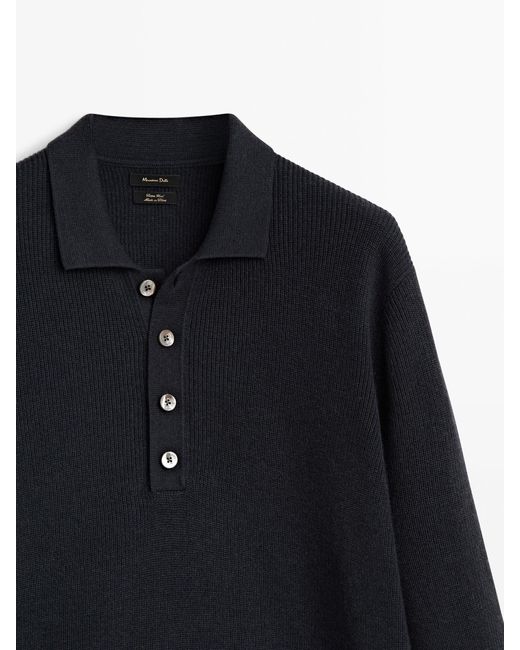 MASSIMO DUTTI Purlknit Polo Sweater in Blue for Men Lyst