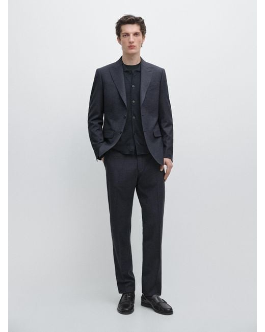 MASSIMO DUTTI Blue Cool Wool Suit Blazer for men