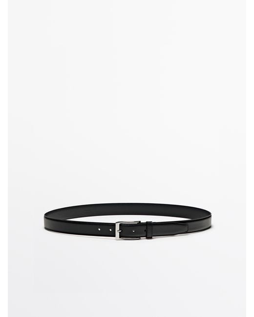 MASSIMO DUTTI White Smart Nappa Leather Belt With Topstitching for men
