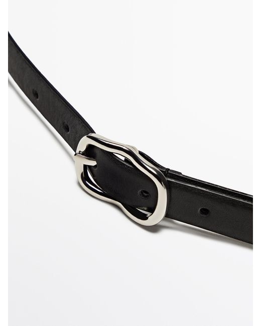 MASSIMO DUTTI White Leather Belt With An Oval Buckle