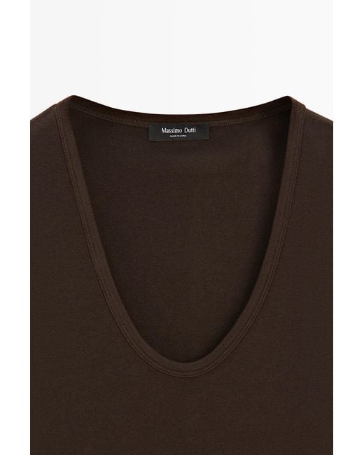 MASSIMO DUTTI Black Cotton Blend V-Neck Top