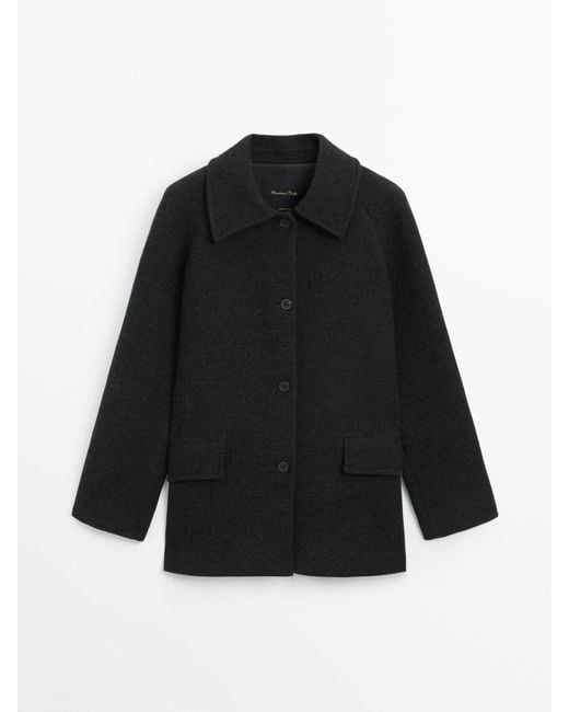 MASSIMO DUTTI Gray Mid-Length Buttoned Wool Blend Coat