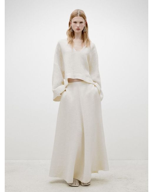 MASSIMO DUTTI White Long Flowing Textured Skirt