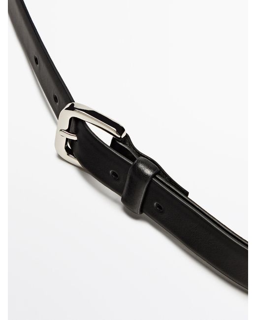 MASSIMO DUTTI Black Leather Belt With Square Buckle