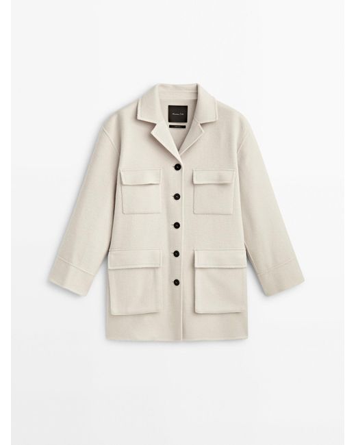 MASSIMO DUTTI Wool Blend Coat With Pockets in White Lyst