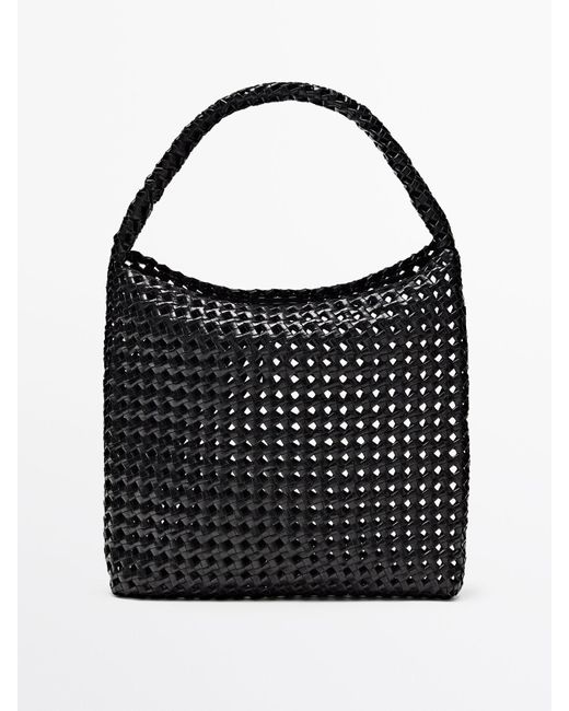 MASSIMO DUTTI Black Woven Nappa Leather Bag With Knot Detail