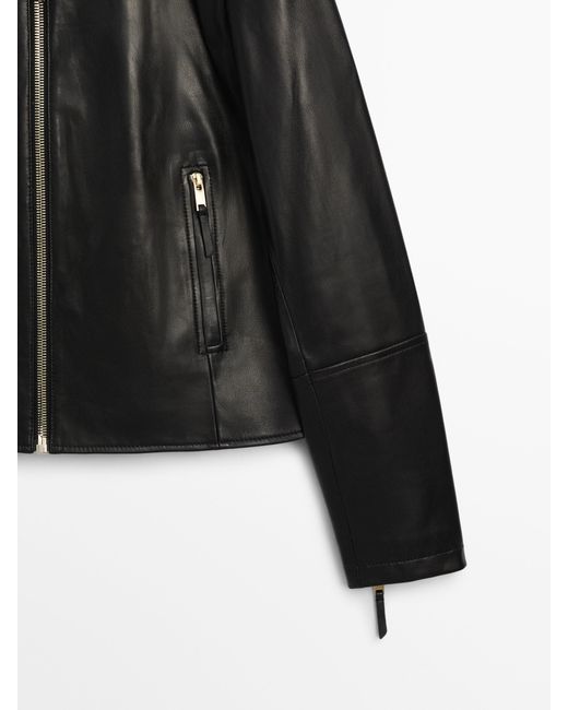 MASSIMO DUTTI Black Nappa Leather Jacket