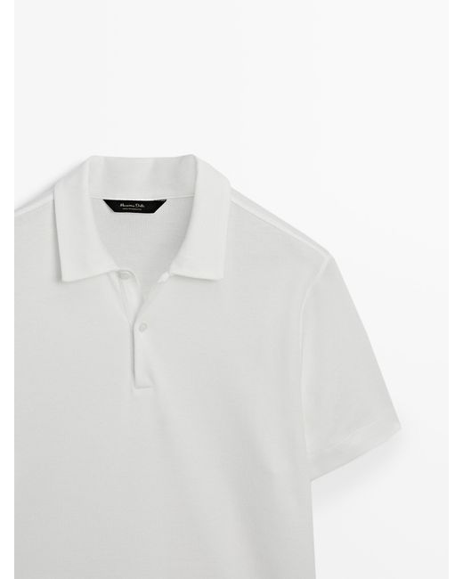 MASSIMO DUTTI White Textured Short Sleeve Polo Shirt for men