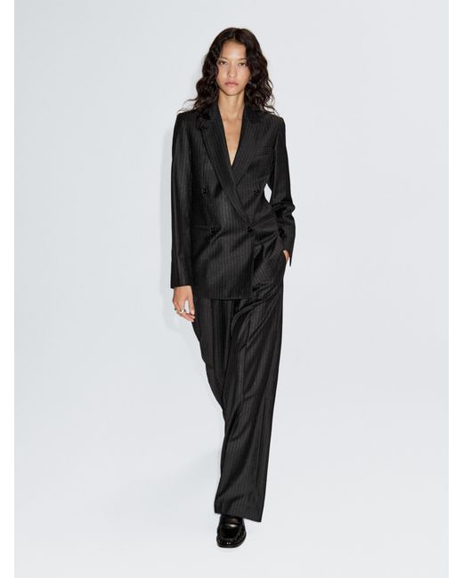MASSIMO DUTTI Black Double-Breasted Wool Blazer