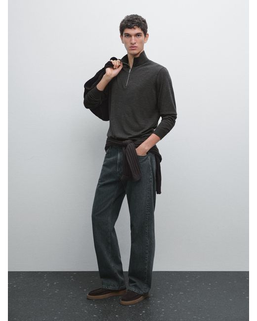 Jersey Punto Cuello Cremallera MASSIMO DUTTI de hombre de color Black