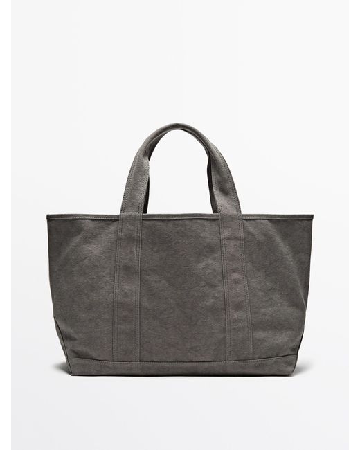 MASSIMO DUTTI Gray Dyed Canvas Shopper Bag for men