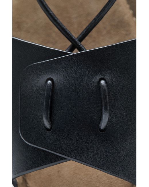 MASSIMO DUTTI Black Flat Leather Strappy Sandals
