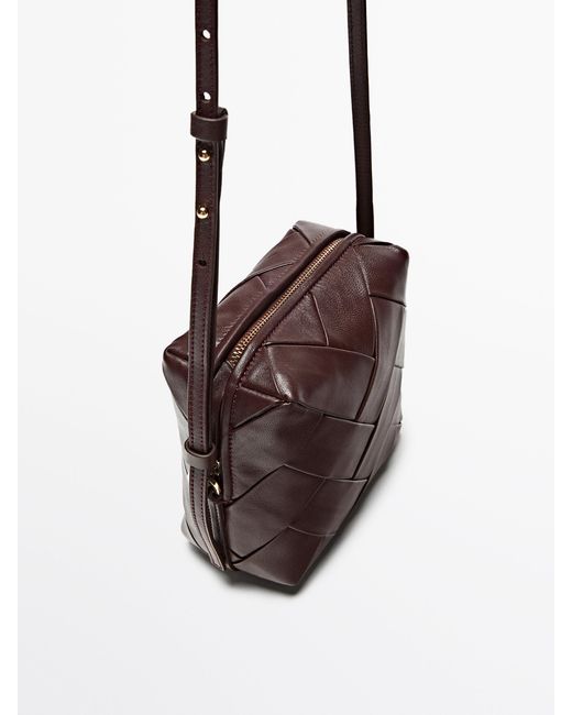 MASSIMO DUTTI Woven Nappa Leather Crossbody Bucket Bag in Brown Lyst