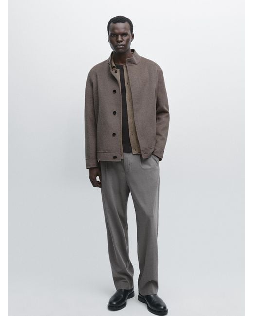 MASSIMO DUTTI Gray Double Wool Blend Jacket for men