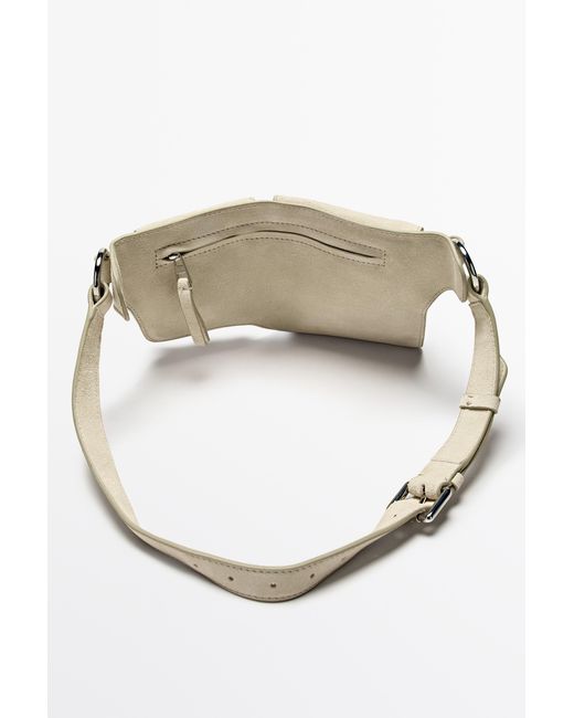 MASSIMO DUTTI Natural Split Leather Double Compartment Belt Bag