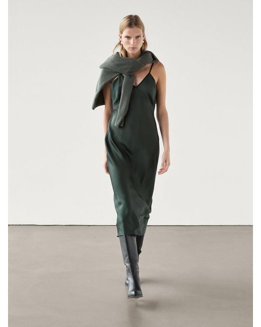 MASSIMO DUTTI Natural Strappy Midi Slip Dress
