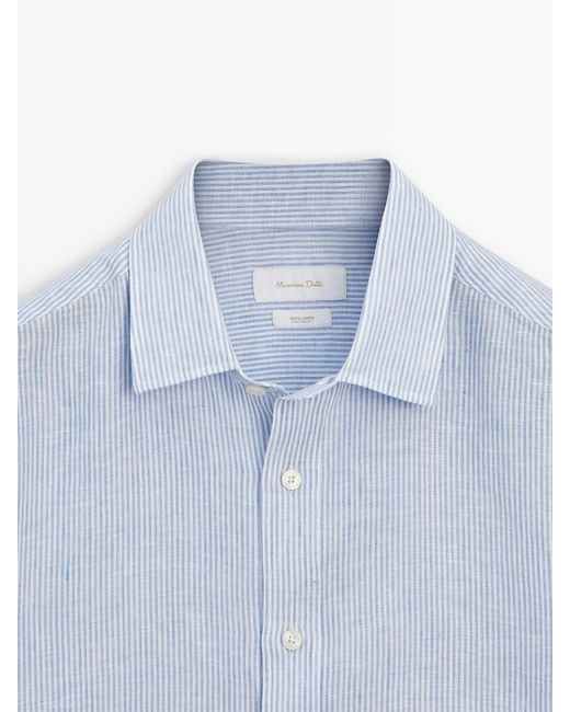 MASSIMO DUTTI Blue Regular-Fit Striped 100% Linen Shirt for men