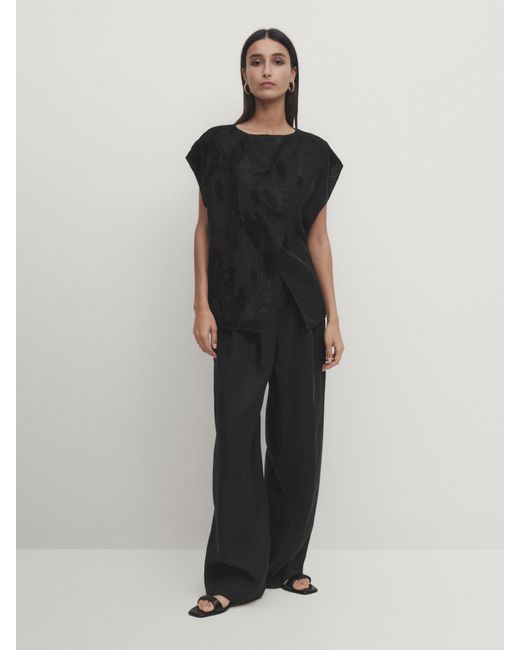 MASSIMO DUTTI Crossover Top With Embroidered Detail in Black Lyst
