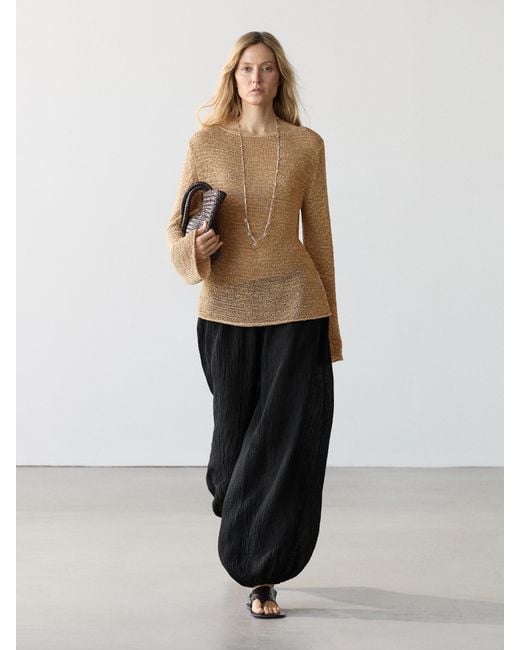 MASSIMO DUTTI Natural Linen Sarouel Trousers