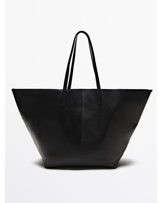 MASSIMO DUTTI Black Nappa Leather Tote Bag